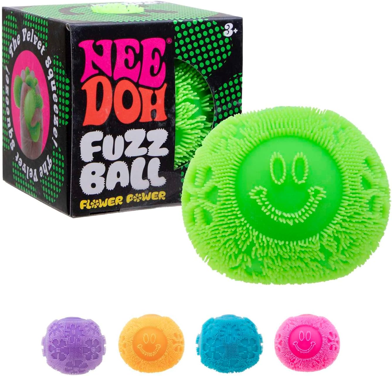 Schylling NeeDoh Fuzz Ball - Sensory Toy with a Velvet Texture and Soft Cloud Squish - Wavy Pattern You Can See and Feel - Ages 3 and Up - Color May Vary; One Per Pack (Flower Power)